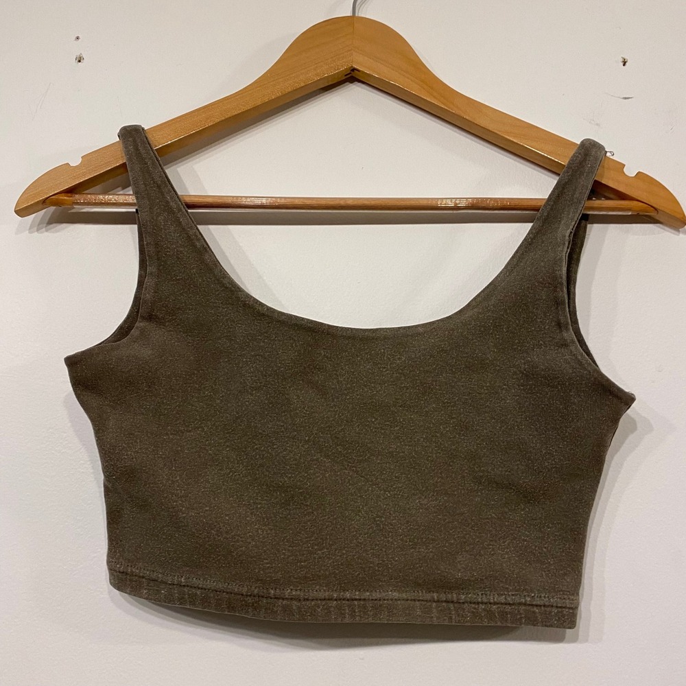 Olive Green Mineral Wash Crop Tank Top Scoop Neck Sleeveless Size 2
